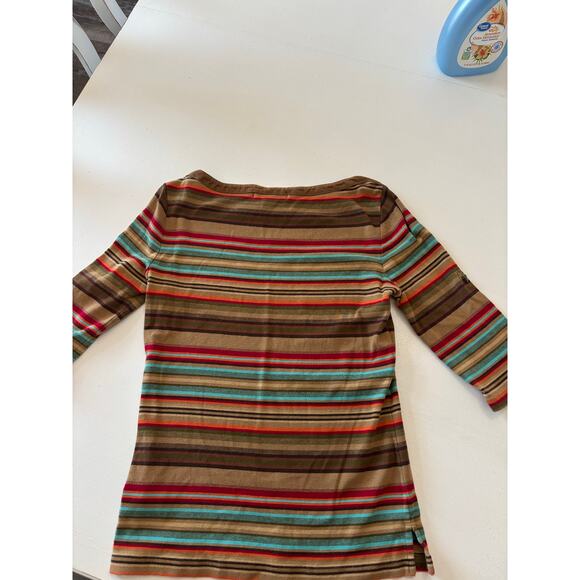 Lauren Ralph Lauren Striped Top Small Suede Trim Classic Heritage Old Money - Picture 2 of 8